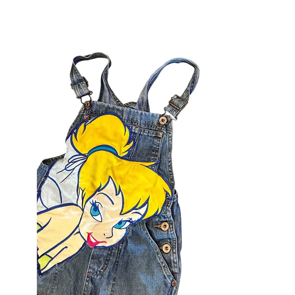 Tinker Bell Denim Overalls Blue Polka Dot Ruffle Hem Size 8 OLD NAVY